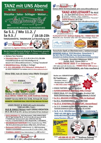 Flyer 2019 Jänner bis Juni viele neue Tanzorte Info 06644512100